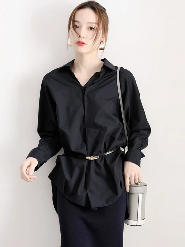 

Spring Autumn 2025 New Sle Women's Satin White irt Long Sve arp Collar Chiffon Top Korean Version Loose Fit Button D...