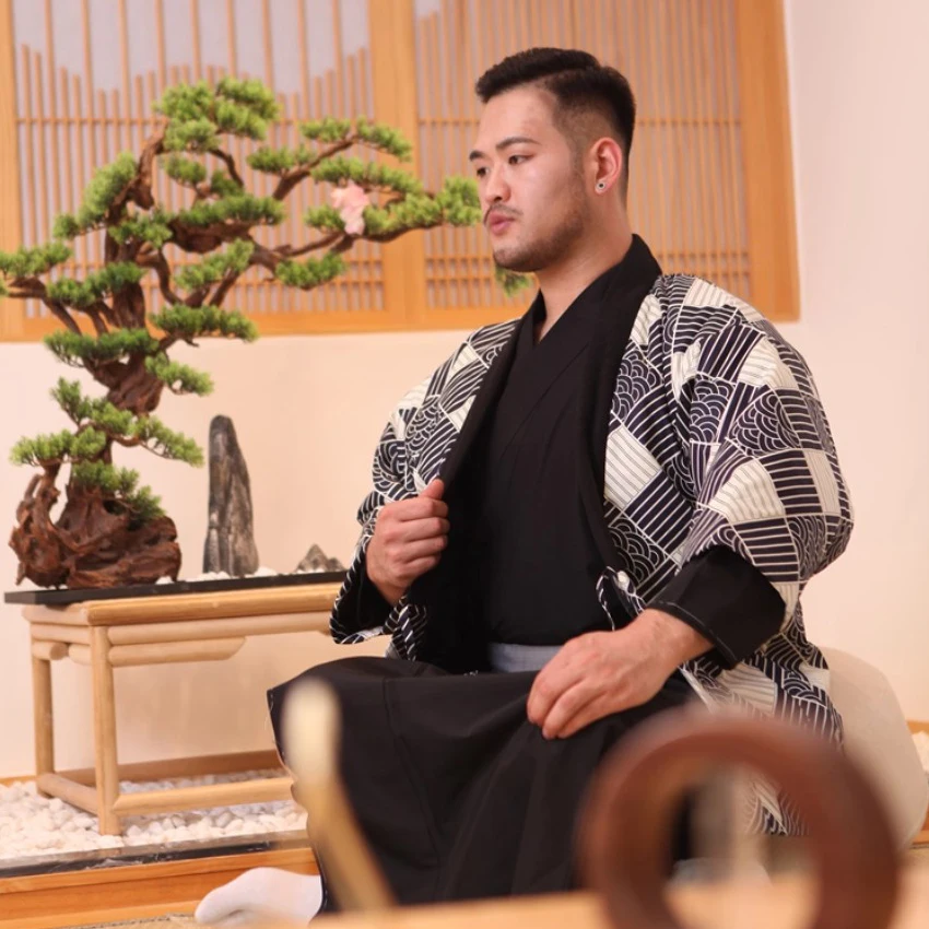 2025NEW الشتاء البحرية اليابانية التقليدية الساموراي كيمونو للرجال البالغين يوكاتا القطن الاستحمام رداء Hekoobi ساونا ارتداء Homewear #2