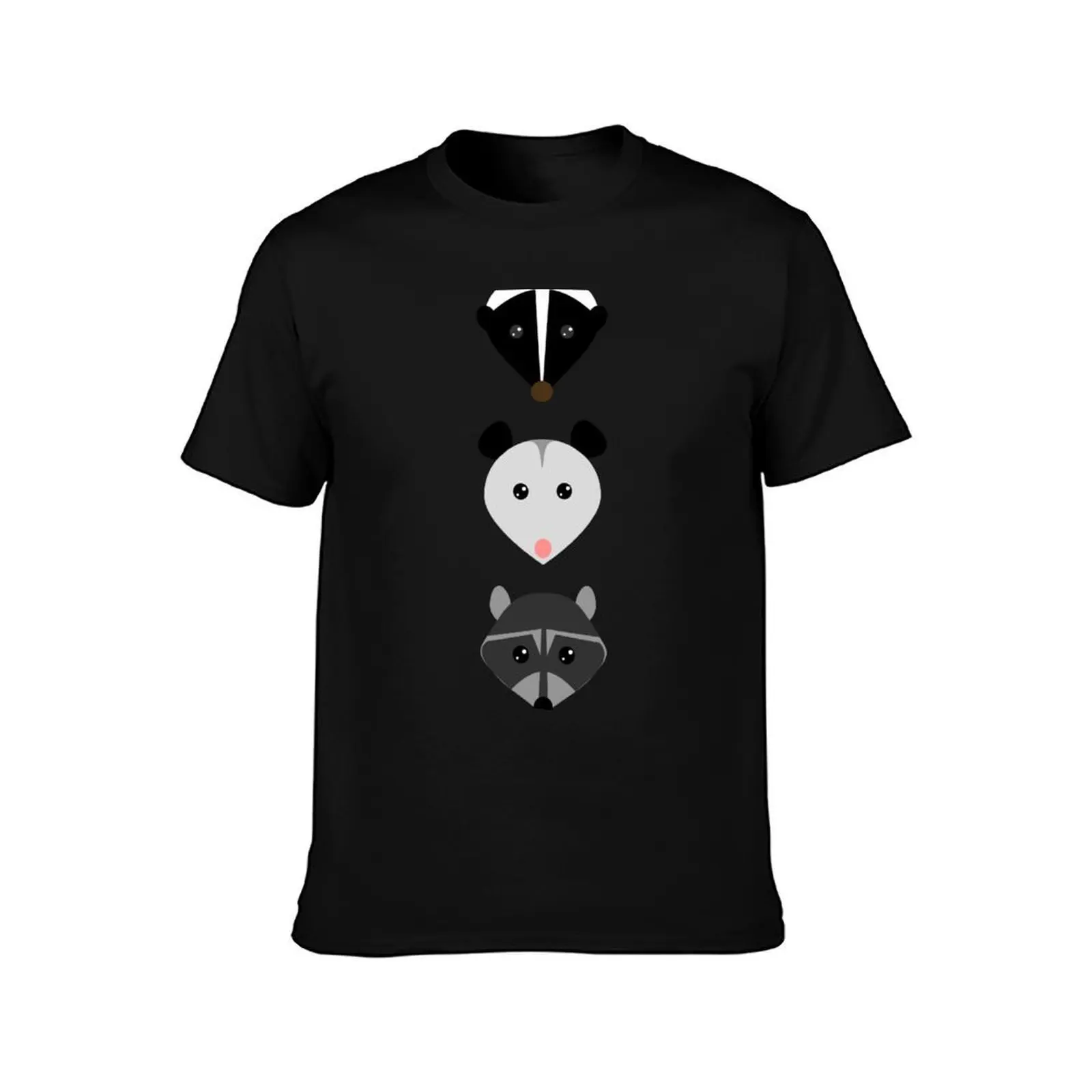 Trash Friends Skunk Opossum and Raccoon Pattern T-Shirt Daily Wear Plain Short Sleeve Shirt