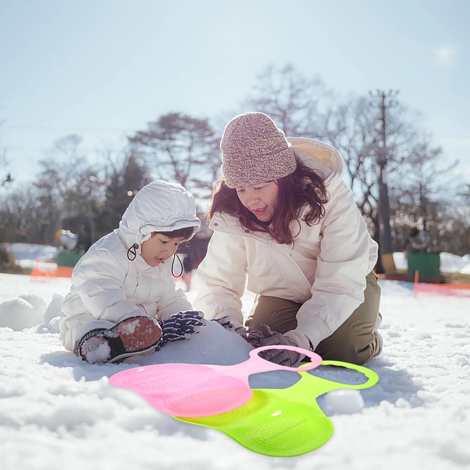

2Pcs Ski Board for Kids Heavy Duty Snow Sled Thickened Plastic Outdoor Sliding on Snow Grass Sand Non-Slip Handle Easy Control