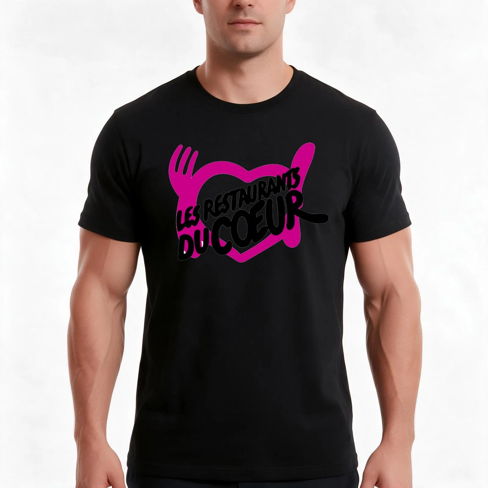 Les Restos du Coeur T-Shirt, Summer Casual Cotton Tee, Oversized Streetwear Tops, Vintage Graphic Print, Loose Fit Short Sleeve