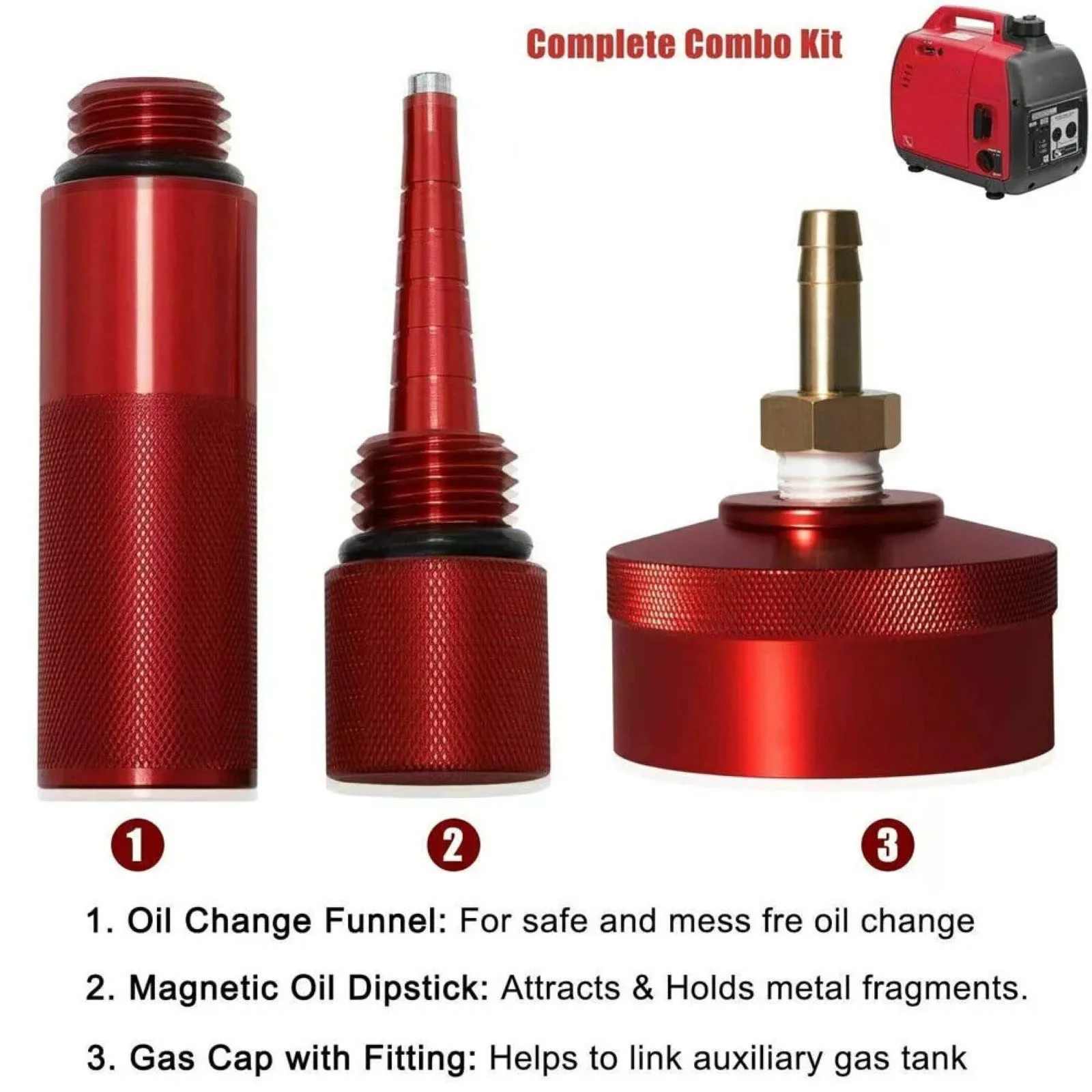 3-in-1 Generator Accessory Kit for Honda EU2200i Gas Cap Dipstick Funnel Extended Run Fuel Adapter with Magnetic Oil Dipstick