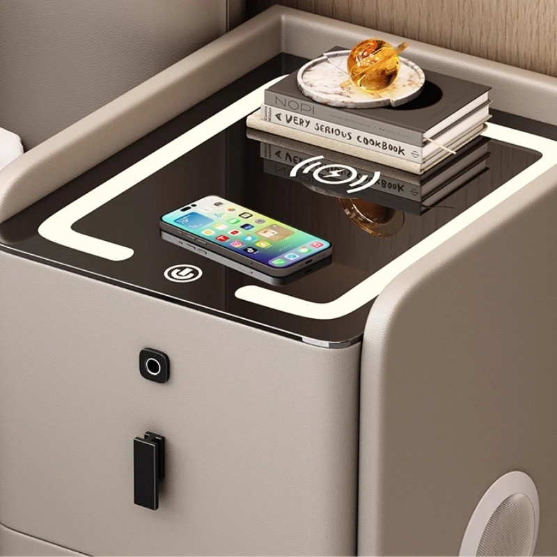 منضدة ذكية ضيقة للغاية وطاولة بجانب السرير فاخرة وخزانة تخزين من الخشب الصلب ومنظم غرفة نوم مدمج مع شحن #6