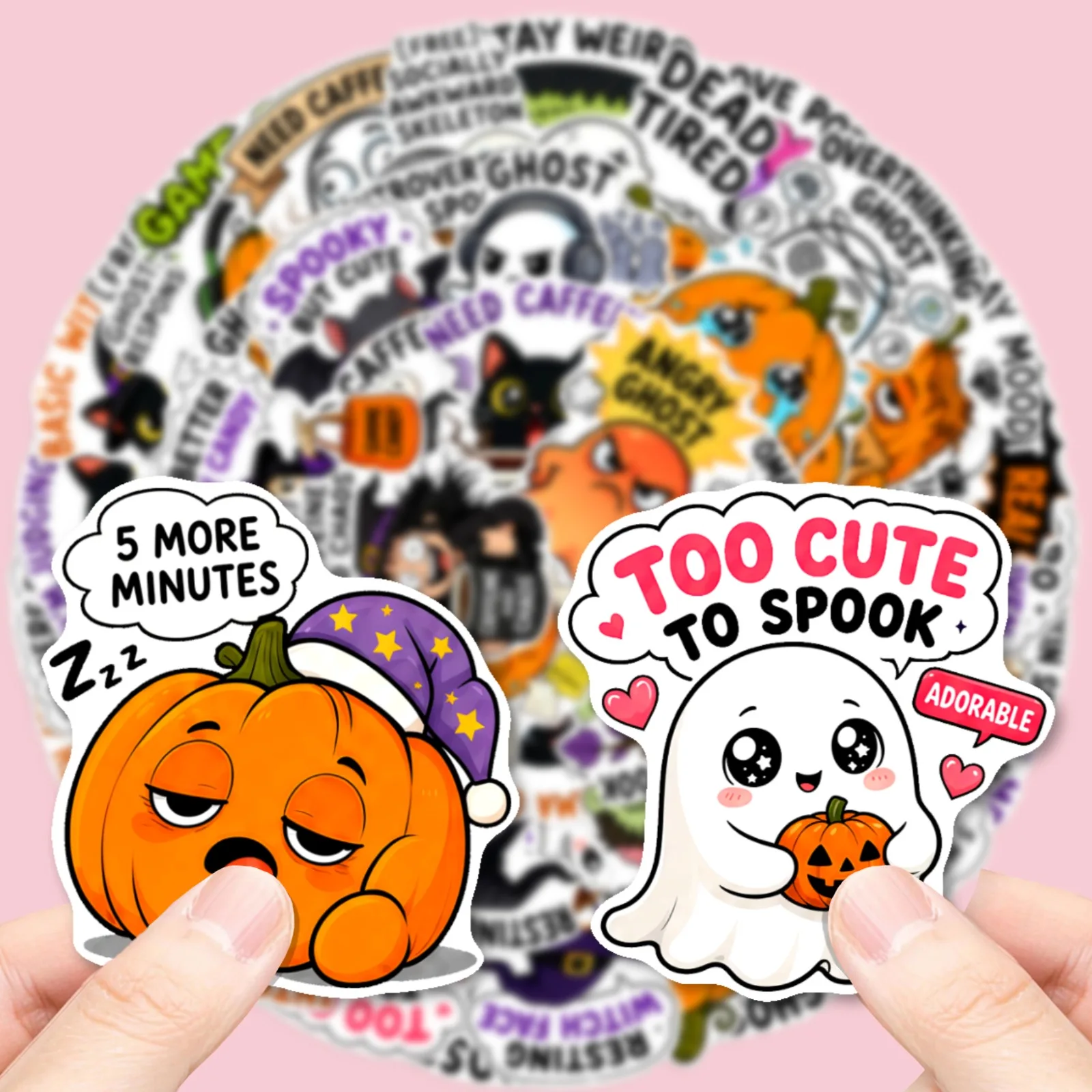 50pcs Halloween Stickers, Funny Spooky Decals for Roller Skates Helmet Biking Gear, Skateboard Laptop Water Bottle Decor