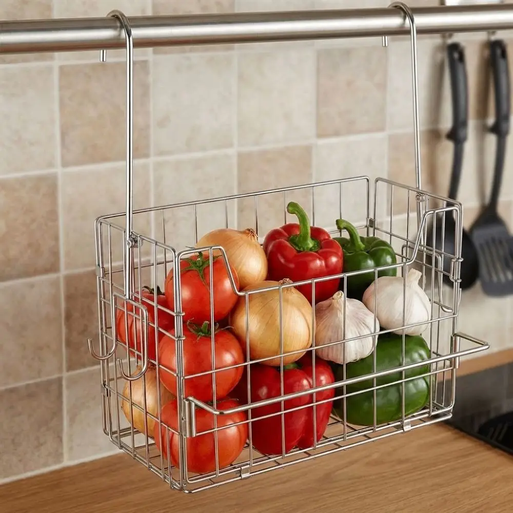 Large Capacity Stainless Steel Hanging Basket Detachable Rustproof Folding Storage Basket with Hook Space Saving