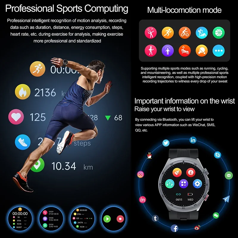 New Sapphire Glass Air Pump Airbag Three High Smart Watches Men ECG Heart Rate Precise Blood Pressure Health Tracker Smartwatch