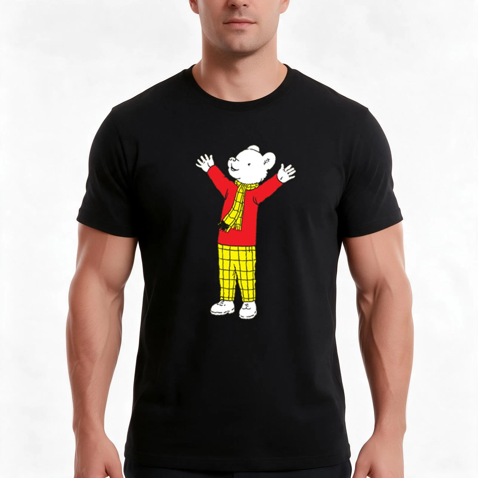 Rupert T-Shirt, Summer Casual Cotton Tee, Oversized Streetwear Tops, Vintage Graphic Print, Loose Fit Short Sleeve, 100% Cotton