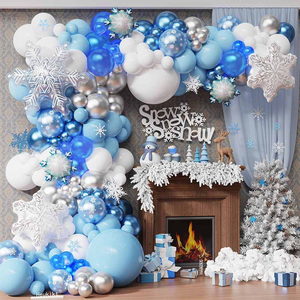 

117/120pcs Ice and Snow Balloon Garland Arch Kit Snowflake Foil Balloons Birthday Party Baby Shower Anniversary Christmas Decor