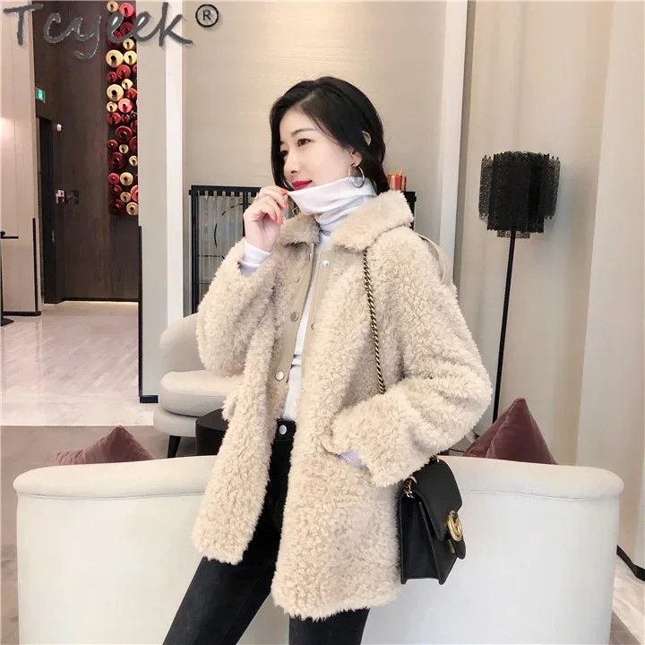 Tcyeek 100% Wool Jacket Grain Sheep Shearling Coats Winter Womens Clothing Mid-length Style Women Fur Jackets New in Outerwear