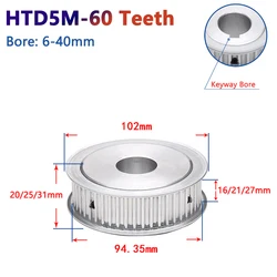 1pc 60 Teeth HTD5M Timing Pulley 60T HTD 5M Synchronous Wheel for Belt Width 15/20/25mm Bore 6/8/10/12/14/15/16/17/18/19/20-40mm