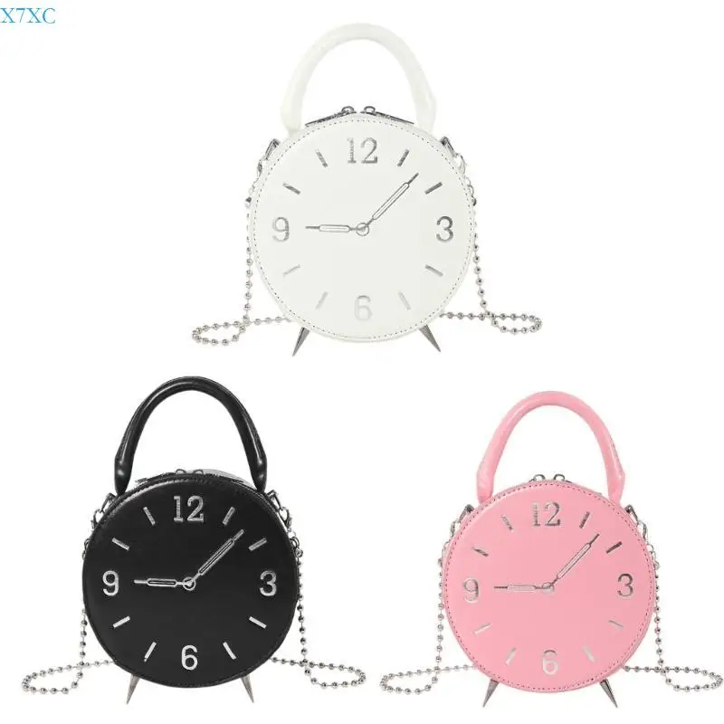 

X7XC Women PU Leather Bag Simple Shoulder Bag Clock Crossbody Bag