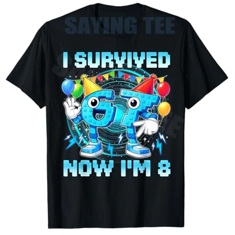 I Survived 67 Now I'm 8 Years Old Boys Fashion Gaming T-Shirt 8th Birthday Novelty Gift Y2k Humor Six Seven Italian Brainrot Tee