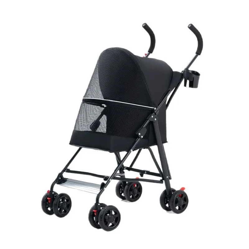 Lightweight Foldable Pet Stroller for Dogs Cats Quick Fold Travel Carrier Cart with Canopy Outdoor Walking