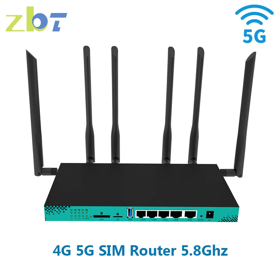 ZBT 4G 5G Router SIM Card 1200Mbps Dual Bands 2.4G 5.0G WiFi 4 LAN WAN USB3.0 256MB 16MB Openwrt Firmware 6*High Gain Antenna