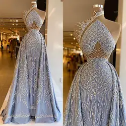 Fancy Mermaid Prom Dresses Sequins Rhinestone Evening Gowns Detachable Train One Shoulder Party Dress Robes de soirée