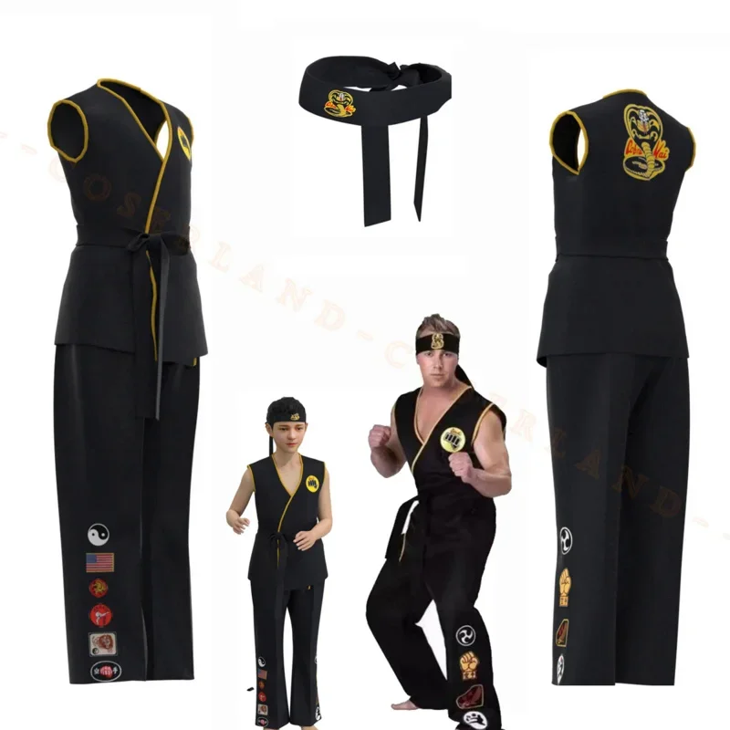 Kostium Cobra Kai Cosplay dla dzieci Dorośli Karate Kid Daniel LaRusso Johnny Lawrence Czarny mundur Karate Top Spodnie Halloween