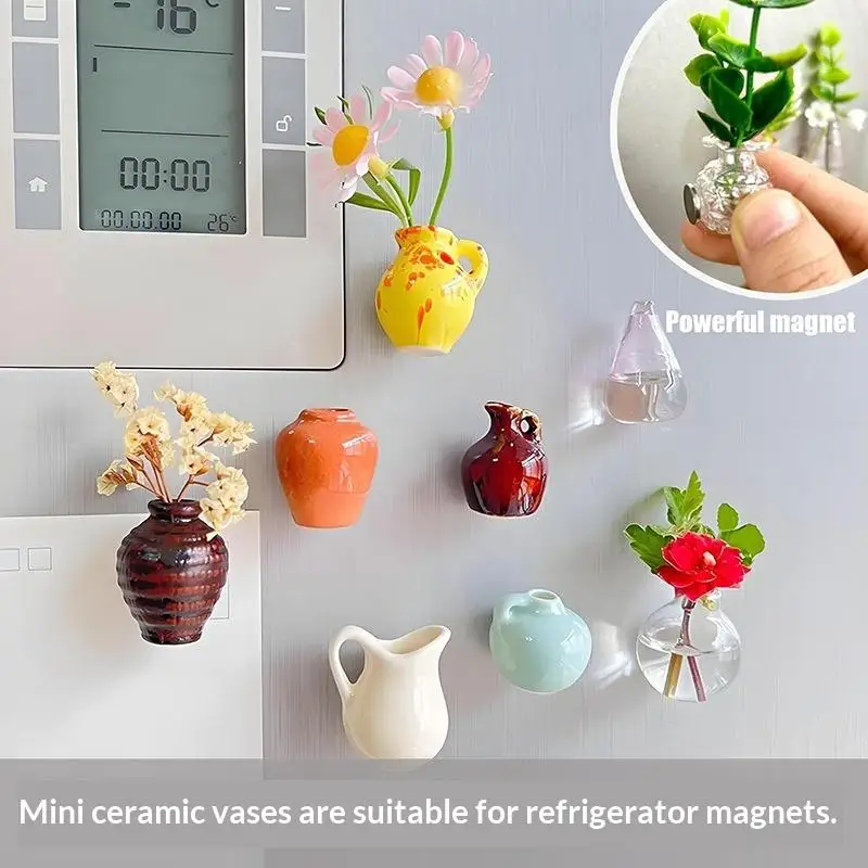 [MOA]Small Fridge Magnet Decoration Mini Ceramic Vase Micro Landscape Ornament Cute Magnets For Flower Arrangements[MOA]