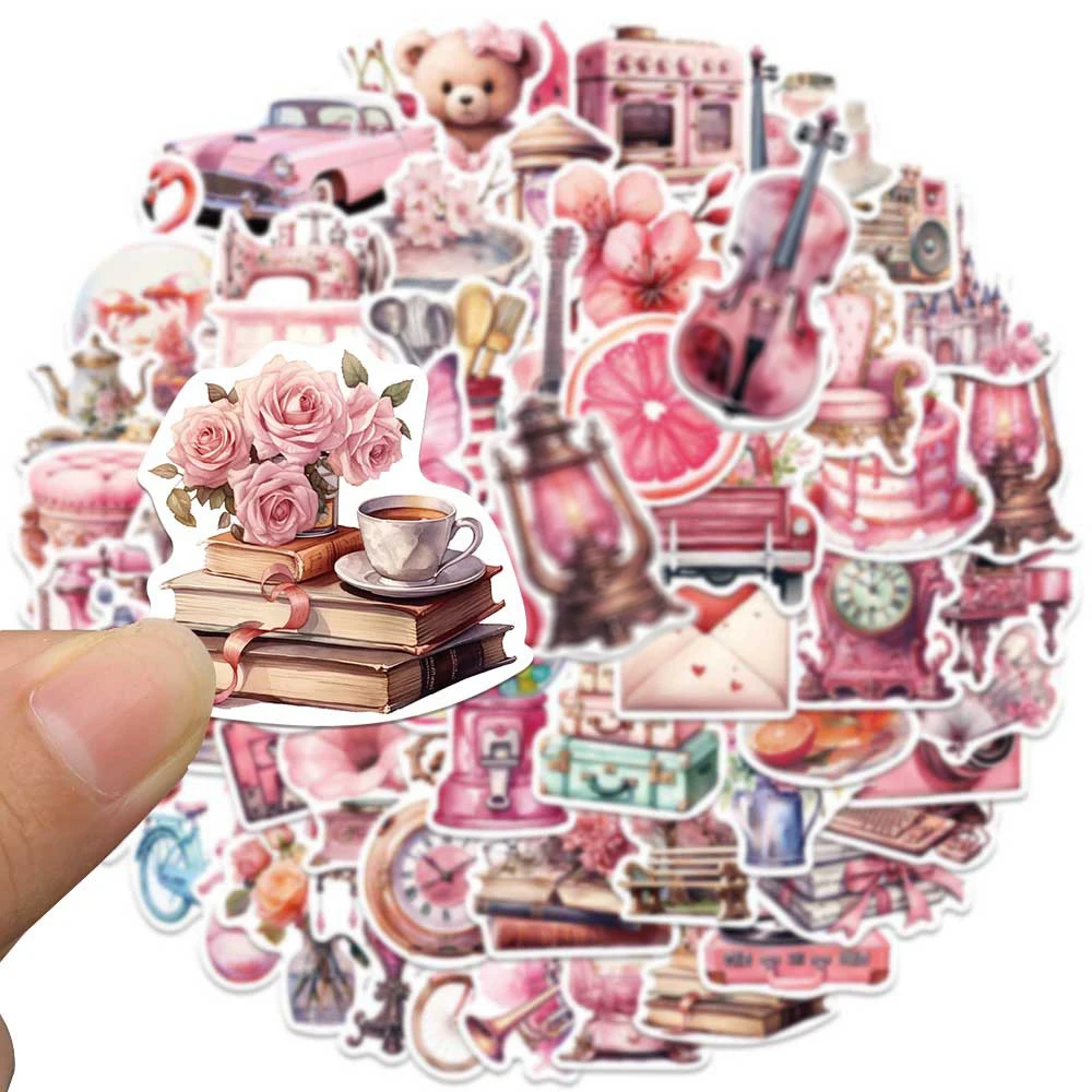 10/30/50pcs Pink Vintage Graffiti Stickers Aesthetic Waterproof DIY Laptop Notebook Computer Luggage Cute Decoration Decals Gift