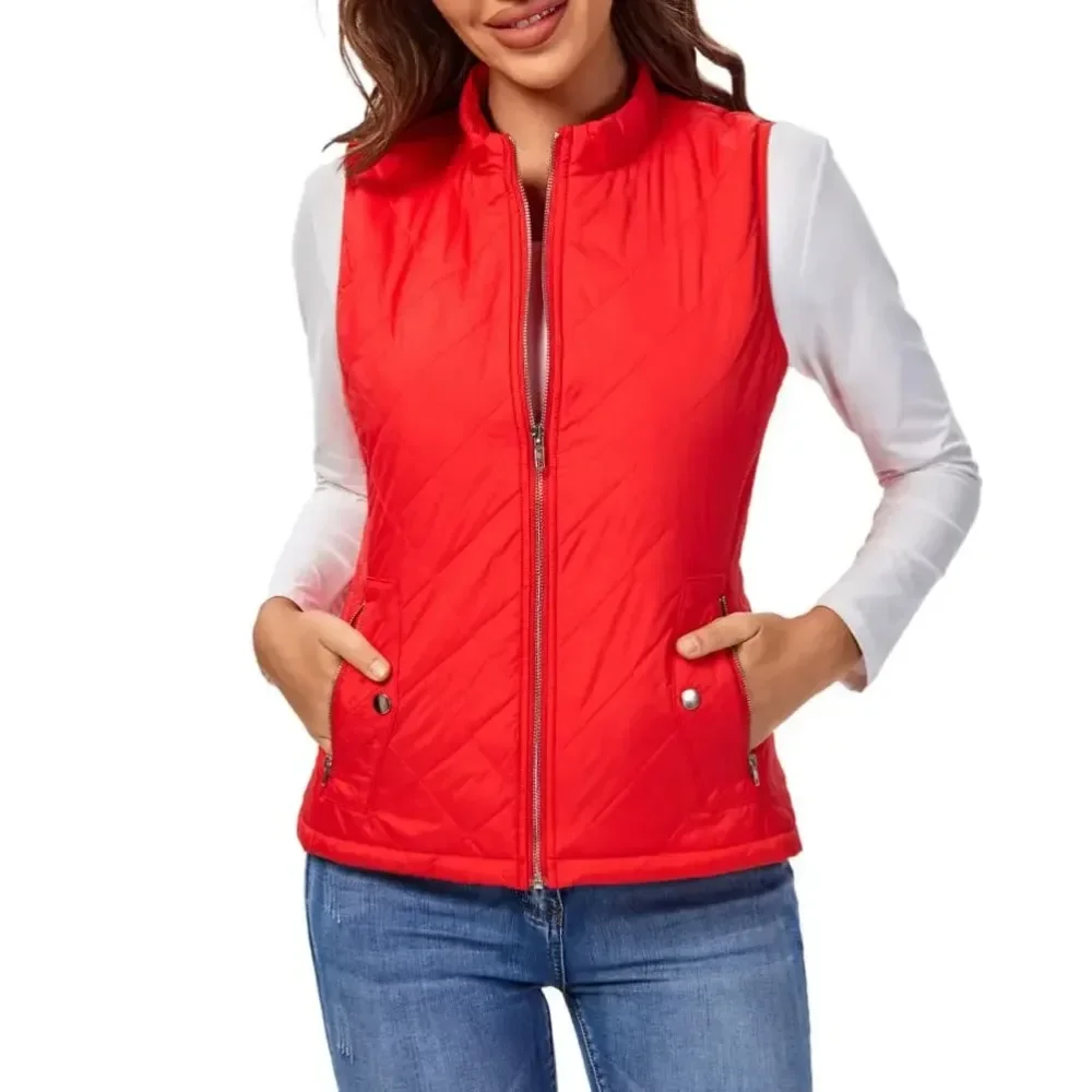 2024 Vest for Women Zipper Stand Collar Chic Casual Parkas Coat Autumn Winter 2024 New Fashion Sleeveless Pocket Female Vests
