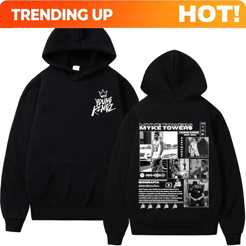 Customization Rapper Myke Towers Album Cover Hoodies Harajuku Hip Hop Punk Pop Music Sweatshirt Men Women High Quality Casual Pu