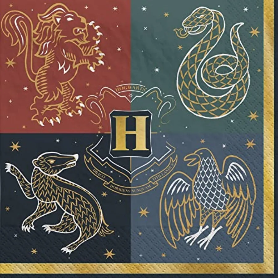 Servilletas de Papel para Fiesta de Harry Potter Hogwarts United - 5" x 5" Multicolor, Paquete de 16