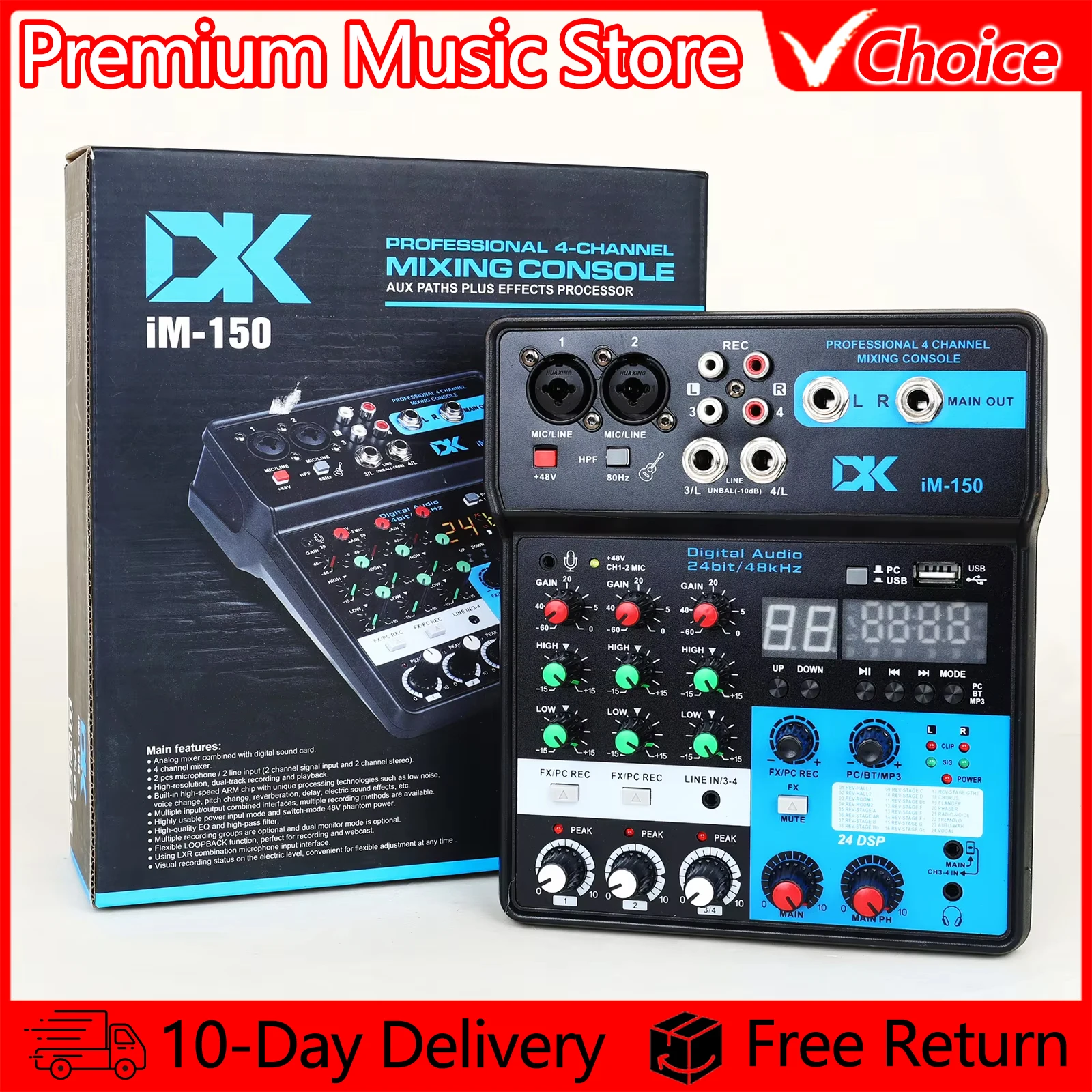 IRIN 4-Channel Mixing Console IM-150 Professional Aux Paths Plus Effects Processor 4 Channel Mixing Console Mixer Broadcast