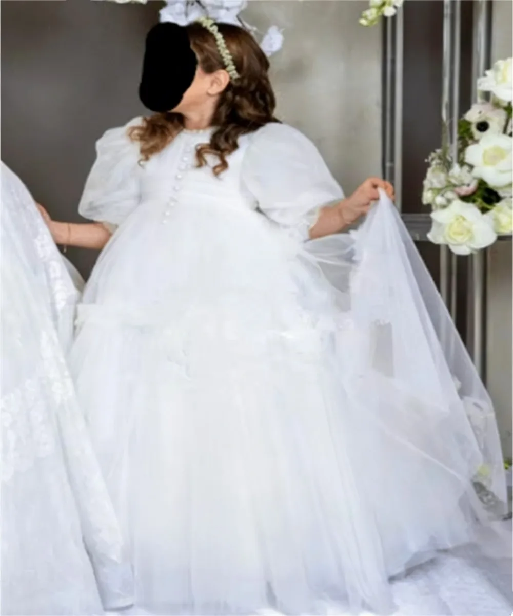 Customized Pleated High Neck Flower Girl Wedding Dress Puffy Princess Birthday Party Dress Bridesmaid First Communion Gown
