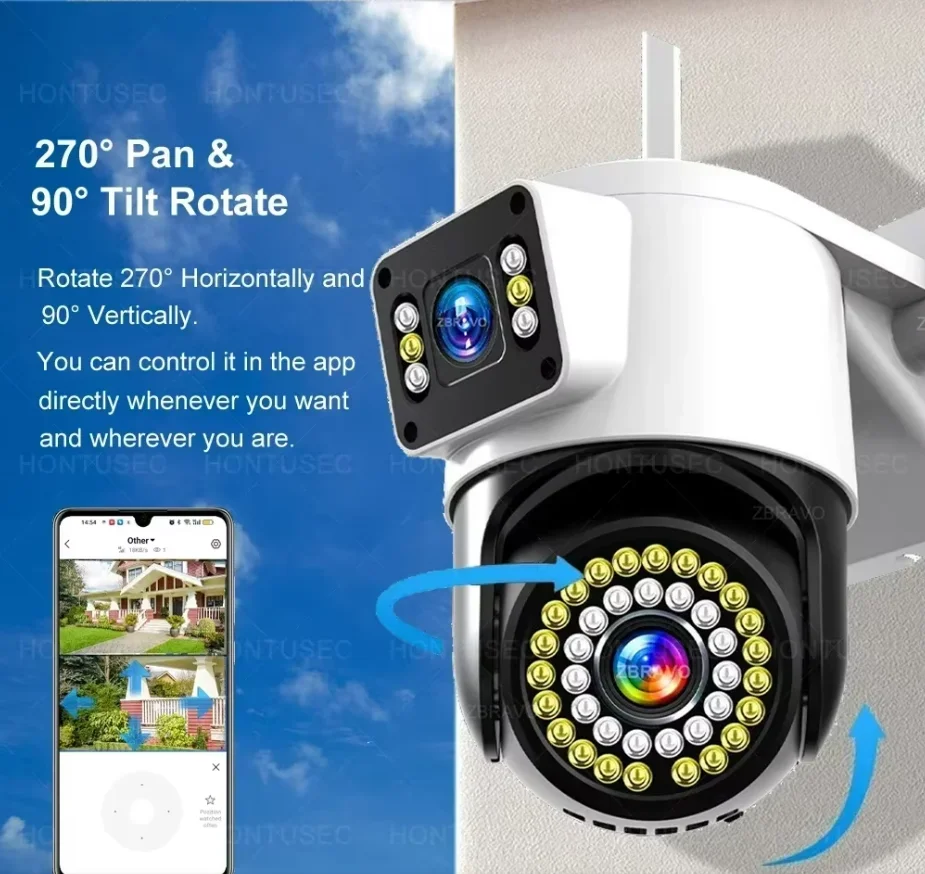 

Уличная водонепроницаемая Wi-Fi камера видеонаблюдения V360 Pro 4K 8MP с двумя объективами, двумя экранами, цветным ночным видением, двусторонней аудиосвязью и детектором движения