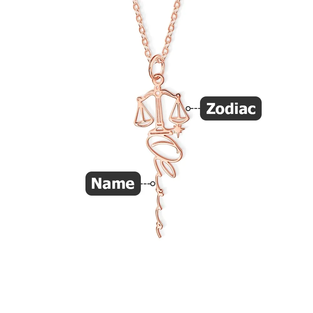 Personalized Hollow Zodiac Name Necklace Minimalist Horoscope Astrology Jewelry Mother's Day Birthday Gift for Women Girls