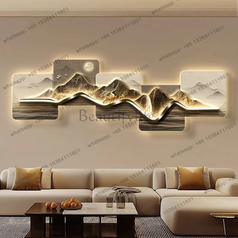 Back with backers, living room decorative paintings, modern light luxury, high-end hanging paintings with lights