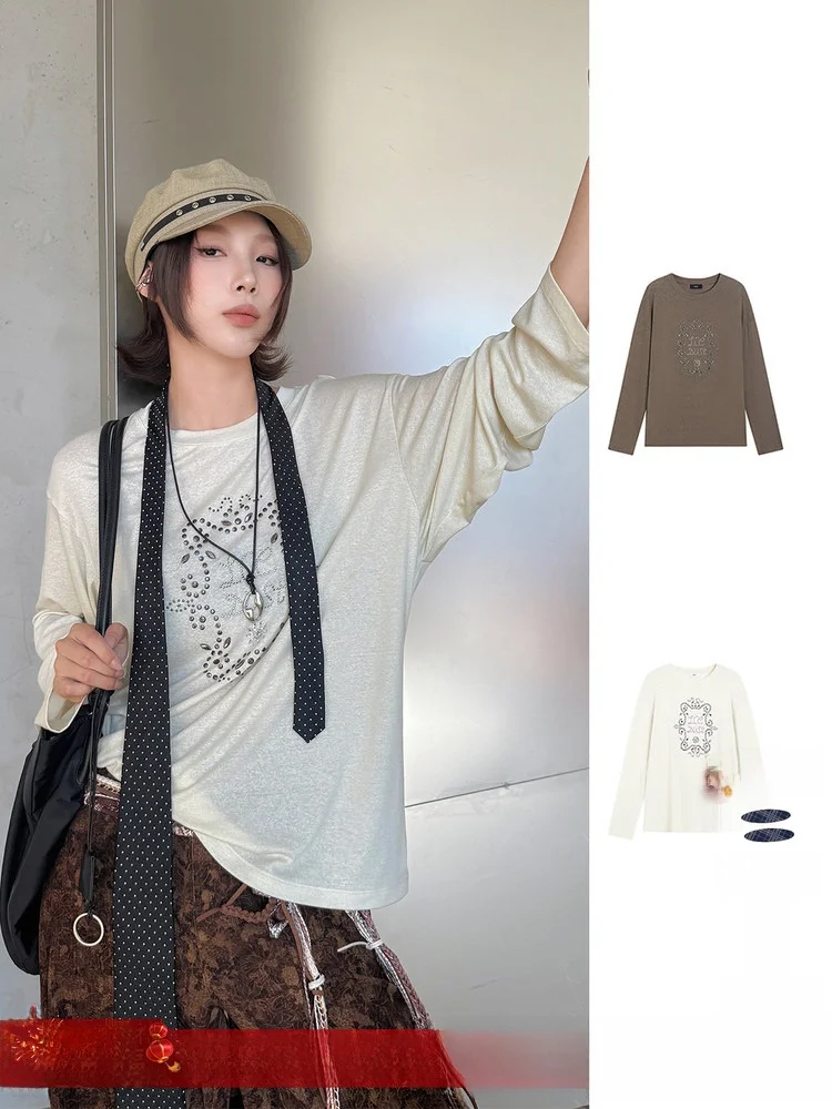 

Brand Long Sve Printed T-irt ICE DUST Autumn Winter Glitter Dust Print Casual Sle round Ne Top for Women