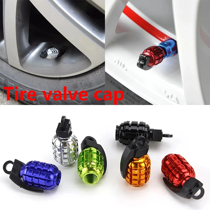 

4Pcs Grenade Shape Car Tire Valve Caps Truck Motocycle Bicycle Wheel Tyre Air Valve Cap Cover Dustproof Anti-theft Car Accessory