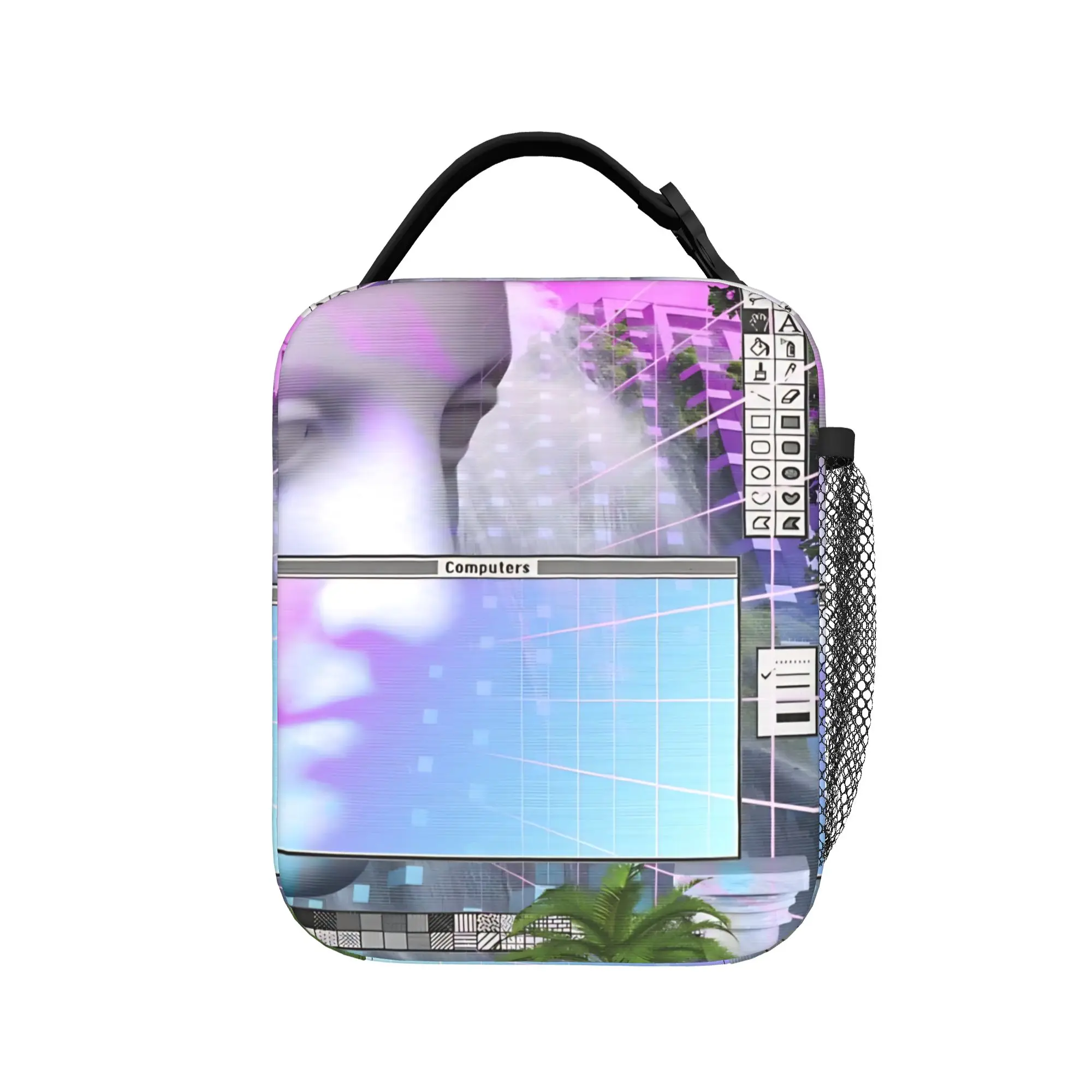 Frutiger Aero World Vaporwave Lunch Bag For Child  Graphic Lunch Box Funny Travel Cooler Bag Portable Tote Food Bags