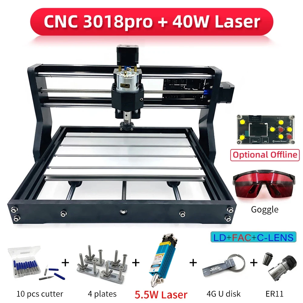 LUNYEE CNC 3018 PRO Router Kit GRBL 32bit Control 3 Axis DIY Mini Plastic Acrylic PCB PVC Wood Carving Milling Engraving Machine