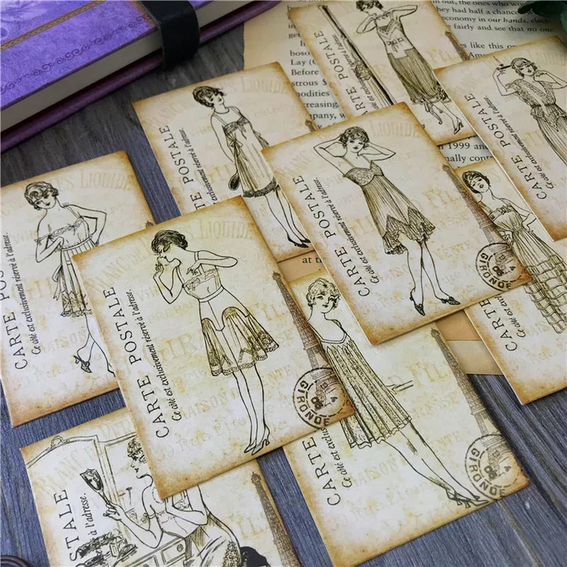 9Pcs Vintage European Lady Cardstock Craft Paper Junk Journal Ephemera Aesthetic Decor Album Scrapbooking Material Paper Packs