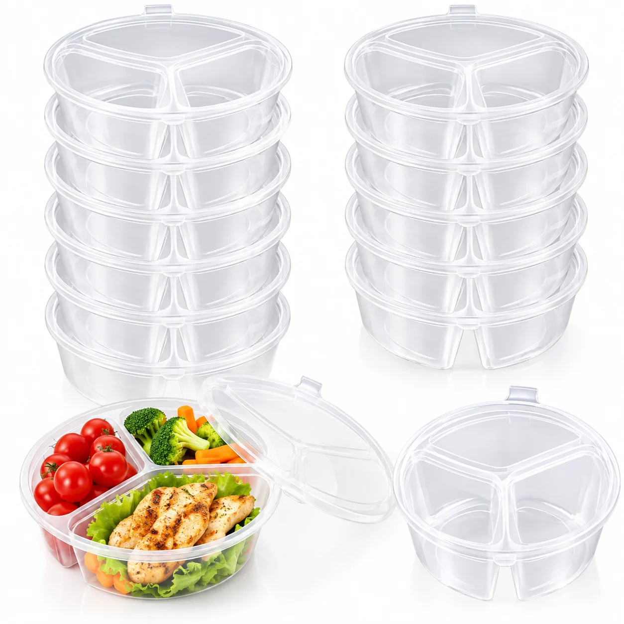 5-20Pcs 3-Compartment Snack Box with Lid Transparent Portable Dipping Sauce Box for Holding Dipping Sauces Condiments Fruit