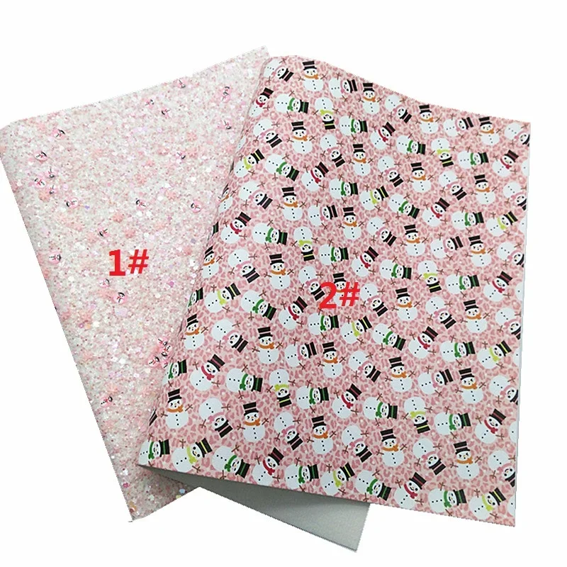 Snowmen Glitter Leather Sheets Snowmen Leopard Printed Faux Leather Sprinkles Glitter Leather Velvet with Dots 21x29CM Y315