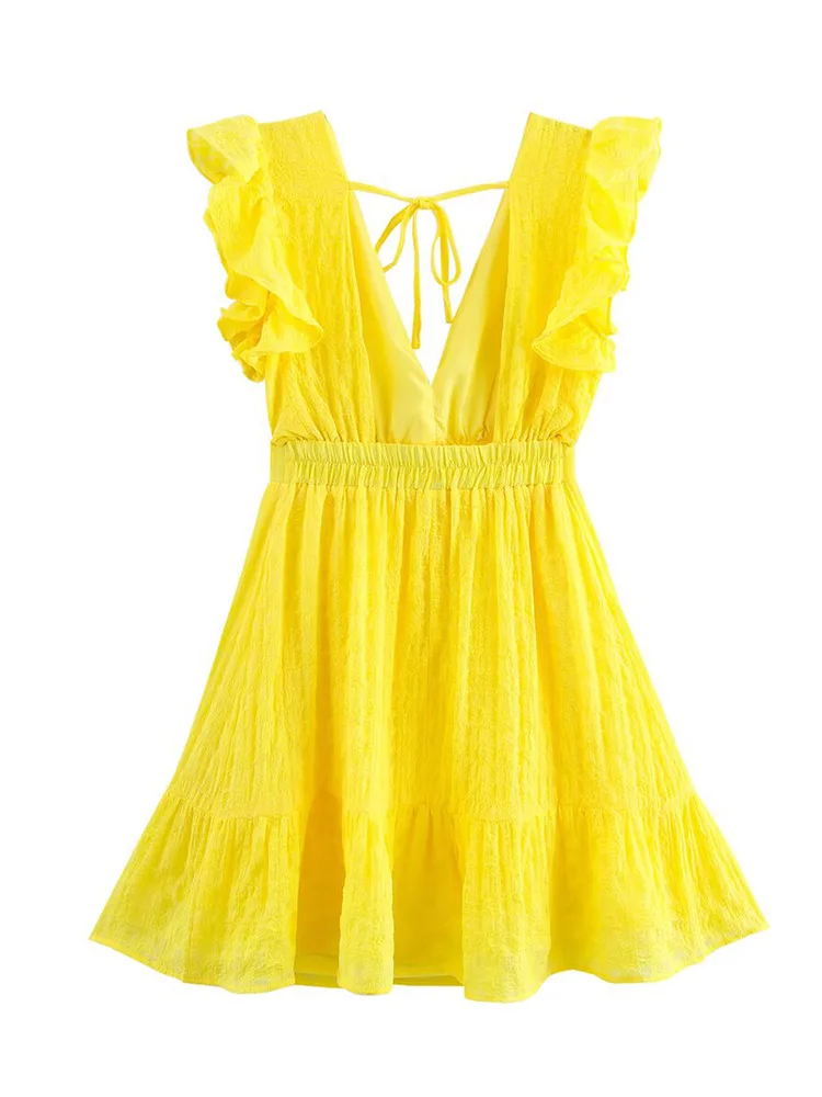 ZAJIA 2025 new women's clothing European and American style fashionable and versatile slim fit V-neck ruffle dress