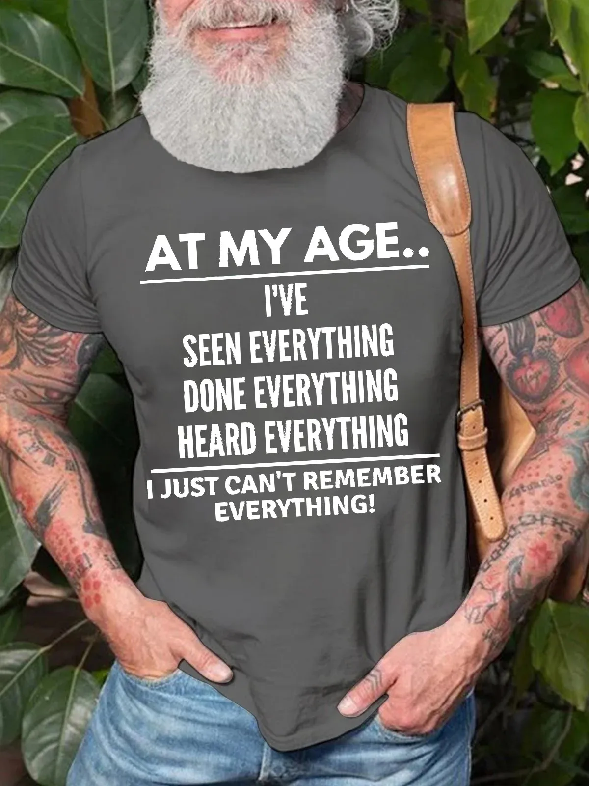 Mens At My Age I Can’T Remember Everything Funny Text Letters Cotton Crew Neck T-Shirt image 4