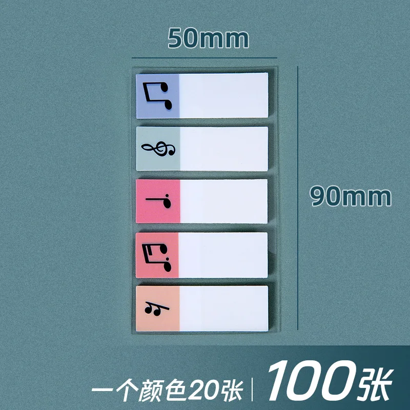 100 Pcs Color Stickers Notes Transparent Musical Note Self-Adhesive Index Tabs Sticky Note Stationery School Office Supplies