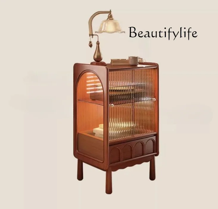 

N French retro solid wood wine cabinet, living room storage, dining side cabinet, tea cabinet, glass display cabinet