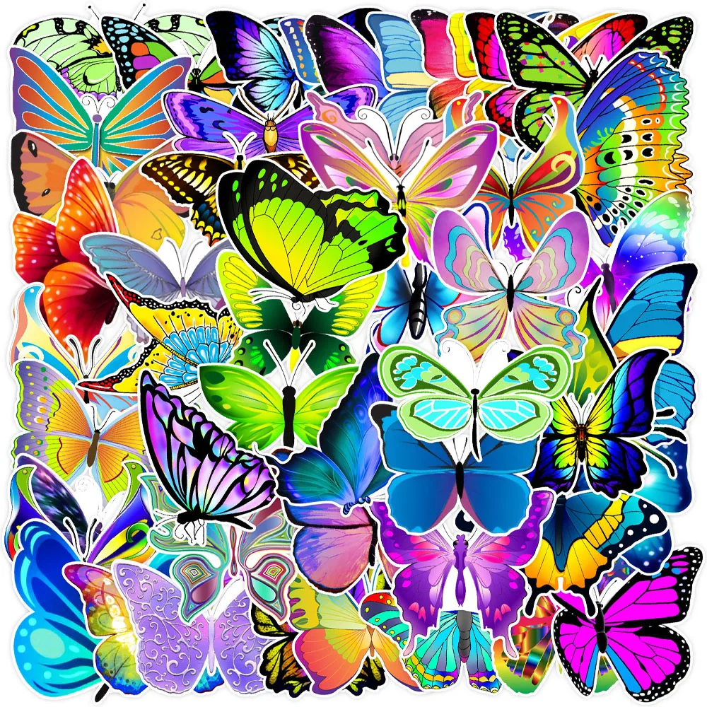 

50pcs Cute cartoon butterfly Graffiti stickers Diary Laptop phone Guitar suitcase Car decoration stickers children's toys