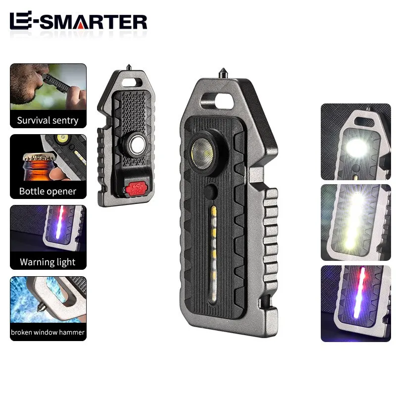 Mini LED Rechargeable Flashlight Keyring Survival Whistle Feature Light Black Silver Color Hiking Camping Portable Flashlight