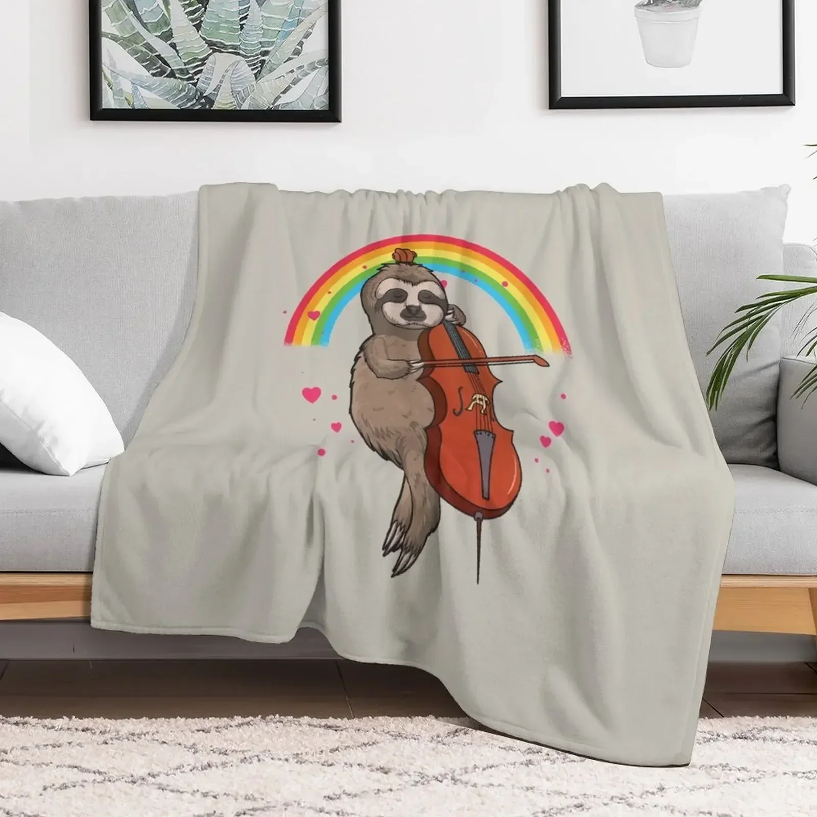 Funny Sloth Cello Player Gift Throw Blanket Heavy Weighted Bed covers Travel Blankets