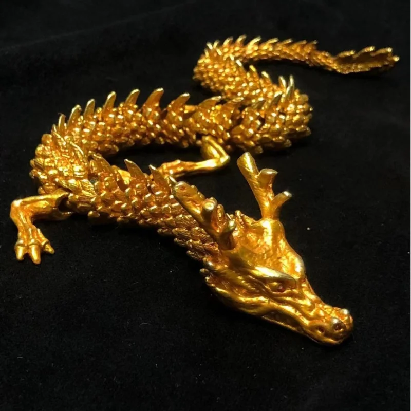 Antique Bronze Collectible: Movable Jointed , Green , Gilt Divine , Home Decoration, Zodiac Dragon Ornament