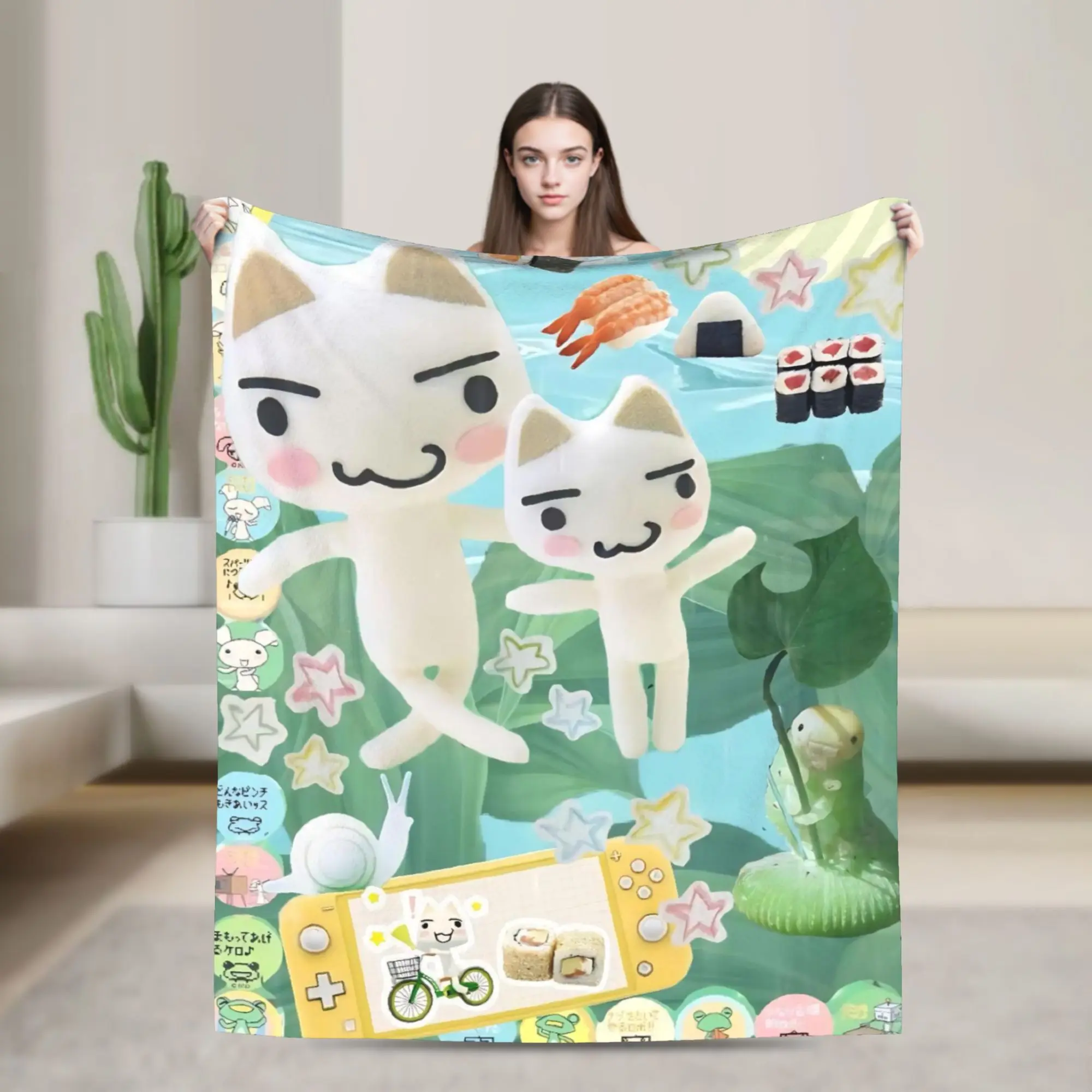 Toro Inoue Cat Blanket Cute Cartoon Fleece Throw Blanket Bedding Couch Printed Soft Warm Bedspreads,