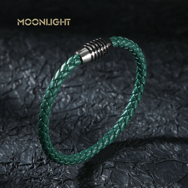 

MOONLIGHT Genuine Braided Leather Bracelet for Man Stainless Steel Button Simple Black Bracelet Hand-woven Jewelry Man Gifts