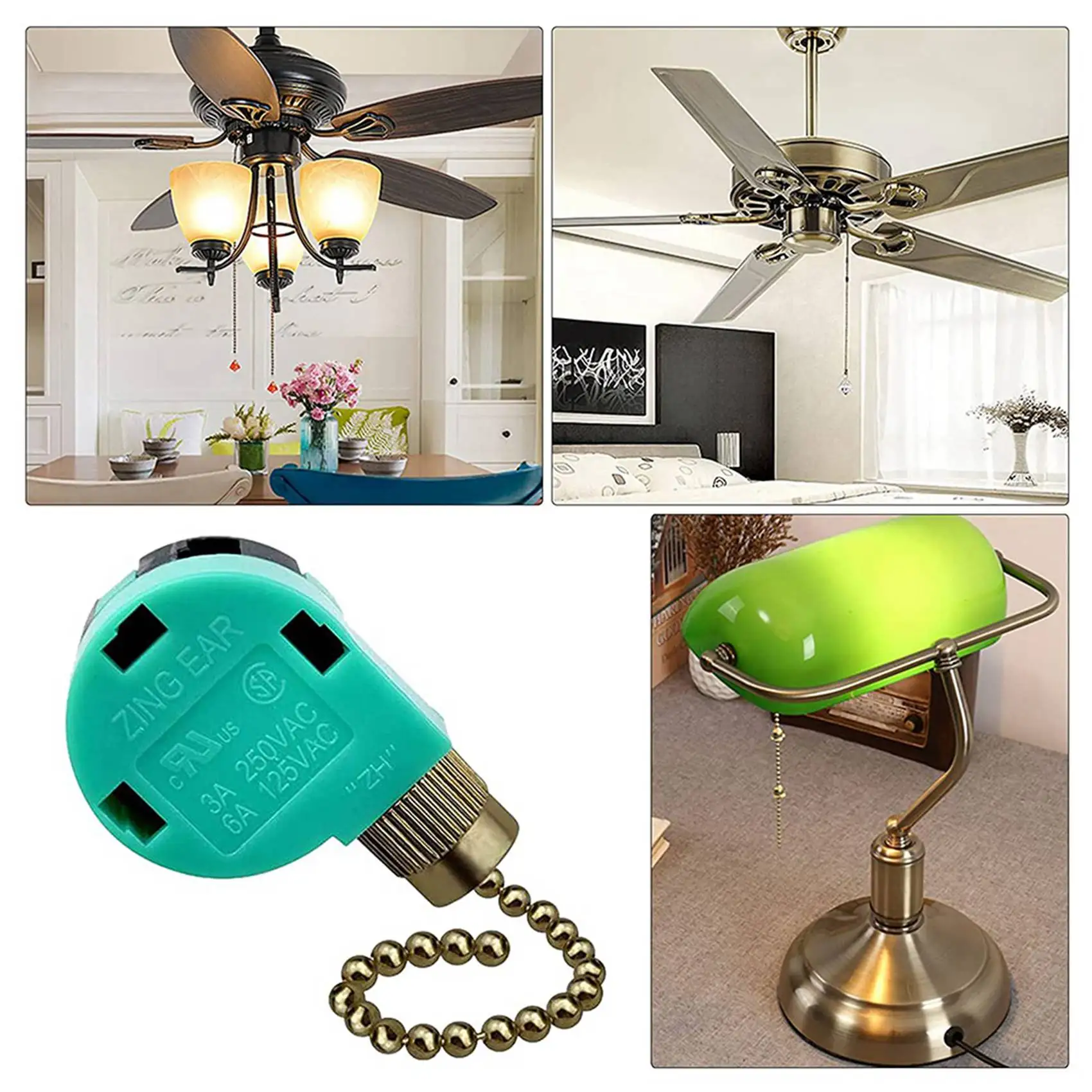 ABUH-12 Pack Ceiling Fan Switch 3 Speed 4 Wire Zing Ear ZE-268S6 Fan Pull Chain Switch Replacement Speed Control Switch