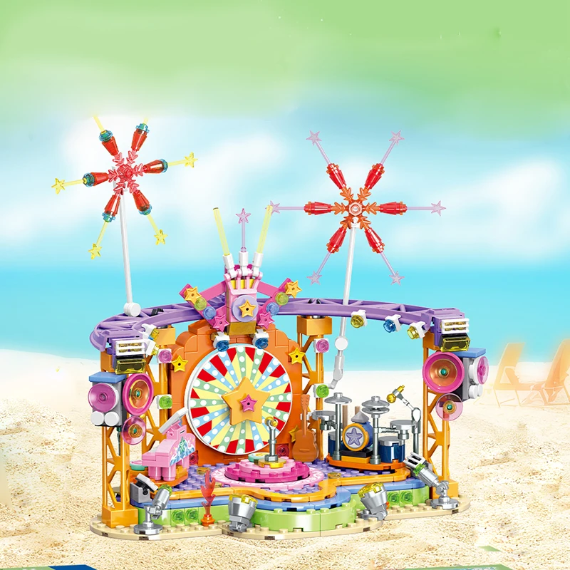 

Summer Beach Camping Holiday Seaside Starlight Stage MOC Creative Building Blocks Children's Puzzle Assembly Toys for Kids Gifts