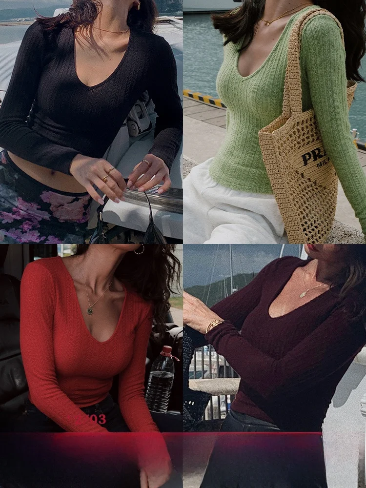 

ITSNIKAR Women's Knitted Thi Base irt V-Ne Svel Inner Wear T-irt Commute Sle Classic Pattern Polyester Fiber